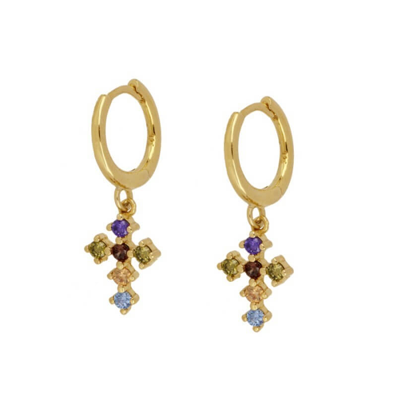 Sterling Silver INS French Cross Diamond gold Earrings