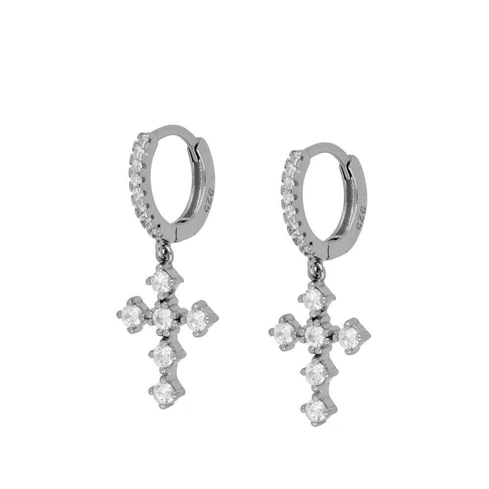 Sterling Silver INS French Cross Diamond gold Earrings