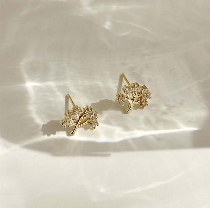 Gold Stud Tree Earrings