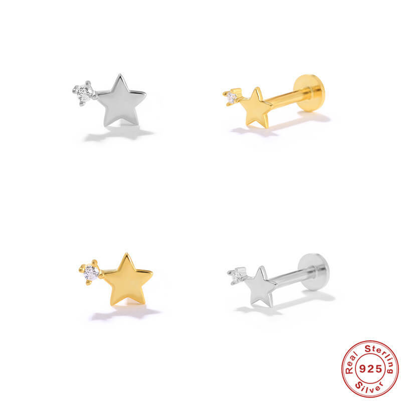 Star Diamond Stud Silver and gold