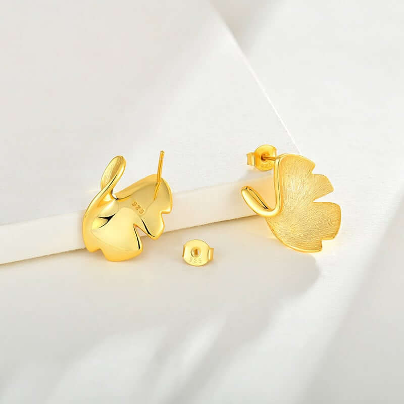 Gold Ginkgo Leaf Stud Earrings