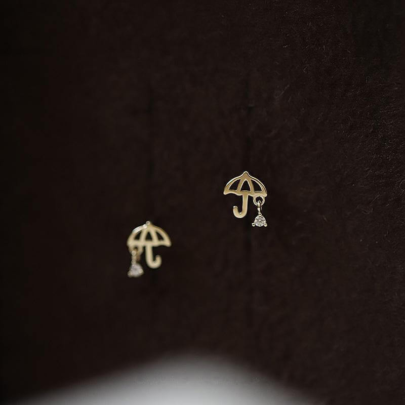 Gold Umbrella Zircon Stud Earrings