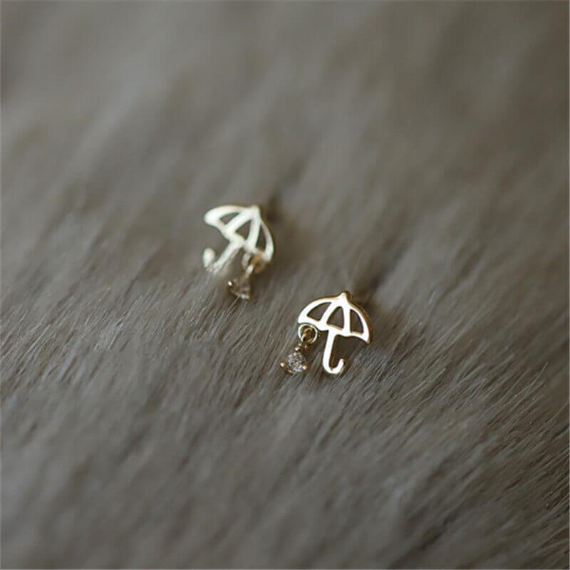 Gold Umbrella Zircon Stud Earrings