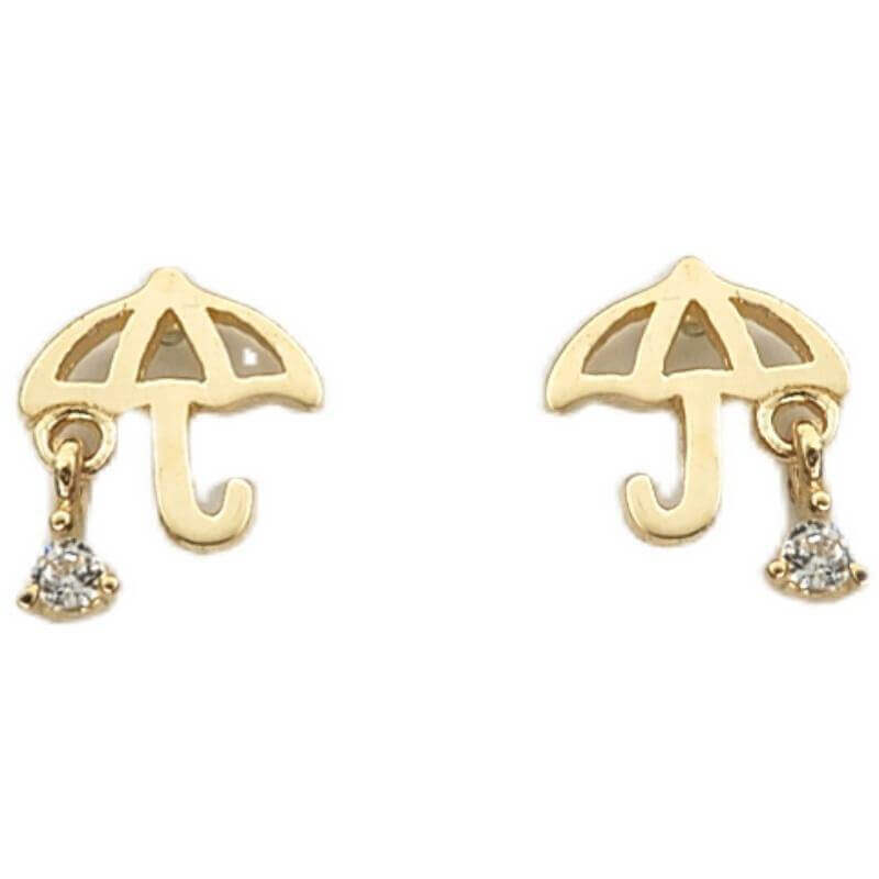 Gold Umbrella Zircon Stud Earrings