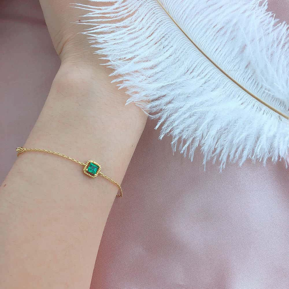 Synthetic Emerald Silver Bracelet