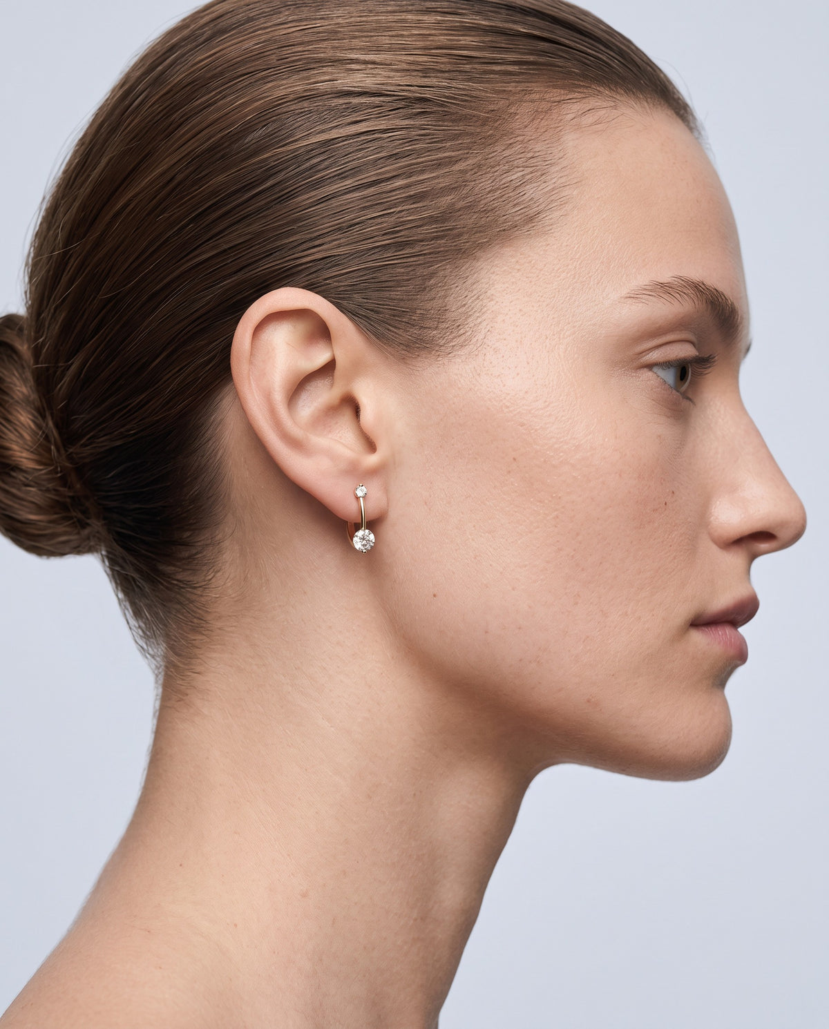 Arc U-Shaped Crystal Earrings - on model