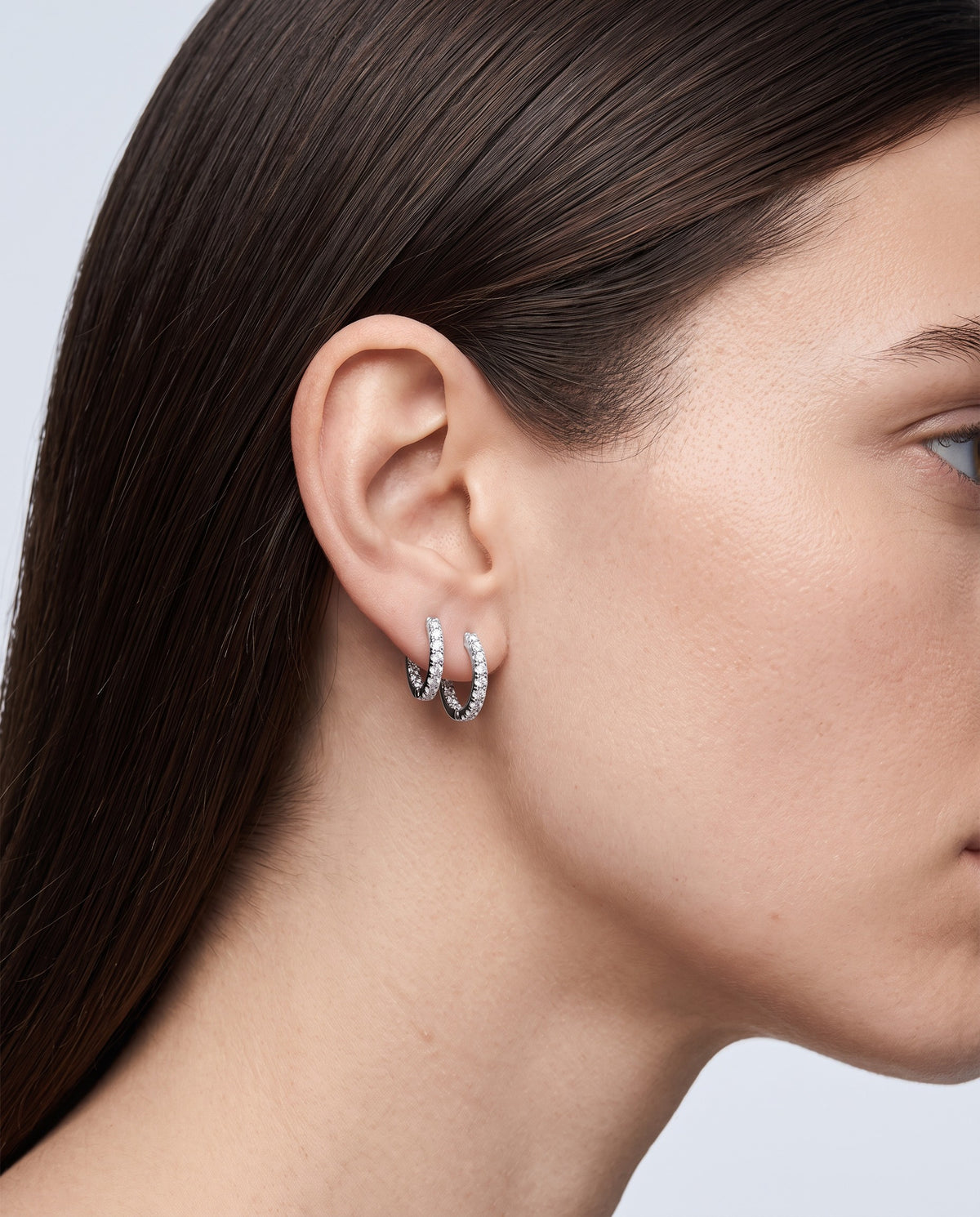 Aura Moissanite Hoop Earrings - on model