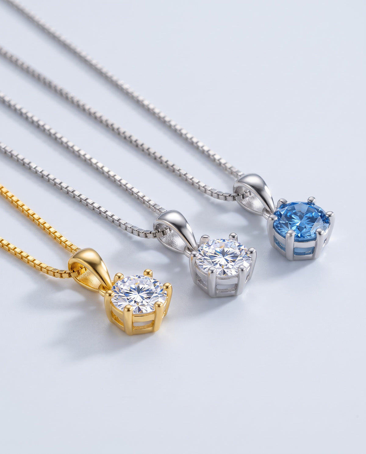 Azure Blue Moissanite Pendant Necklace - angle