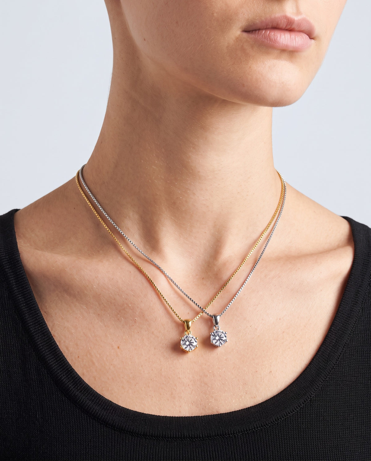 Azure Blue Moissanite Pendant Necklace - on model