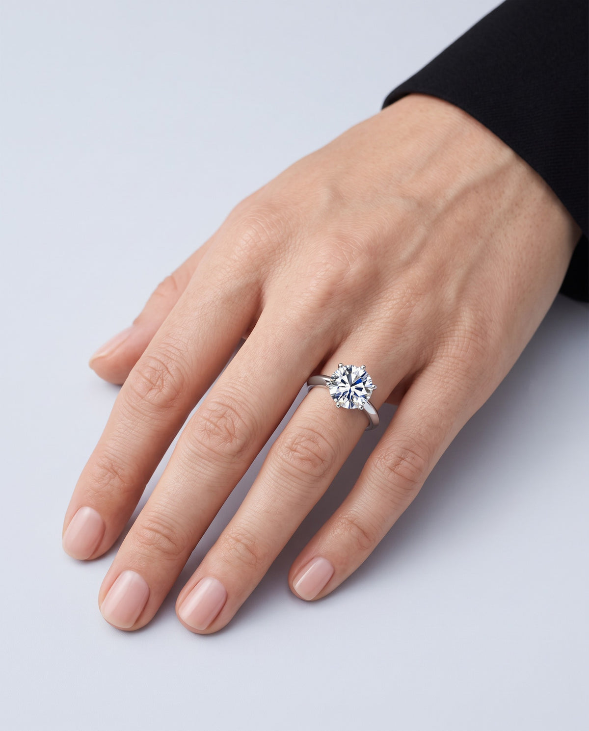 Beacon Moissanite Solitaire Ring - on model