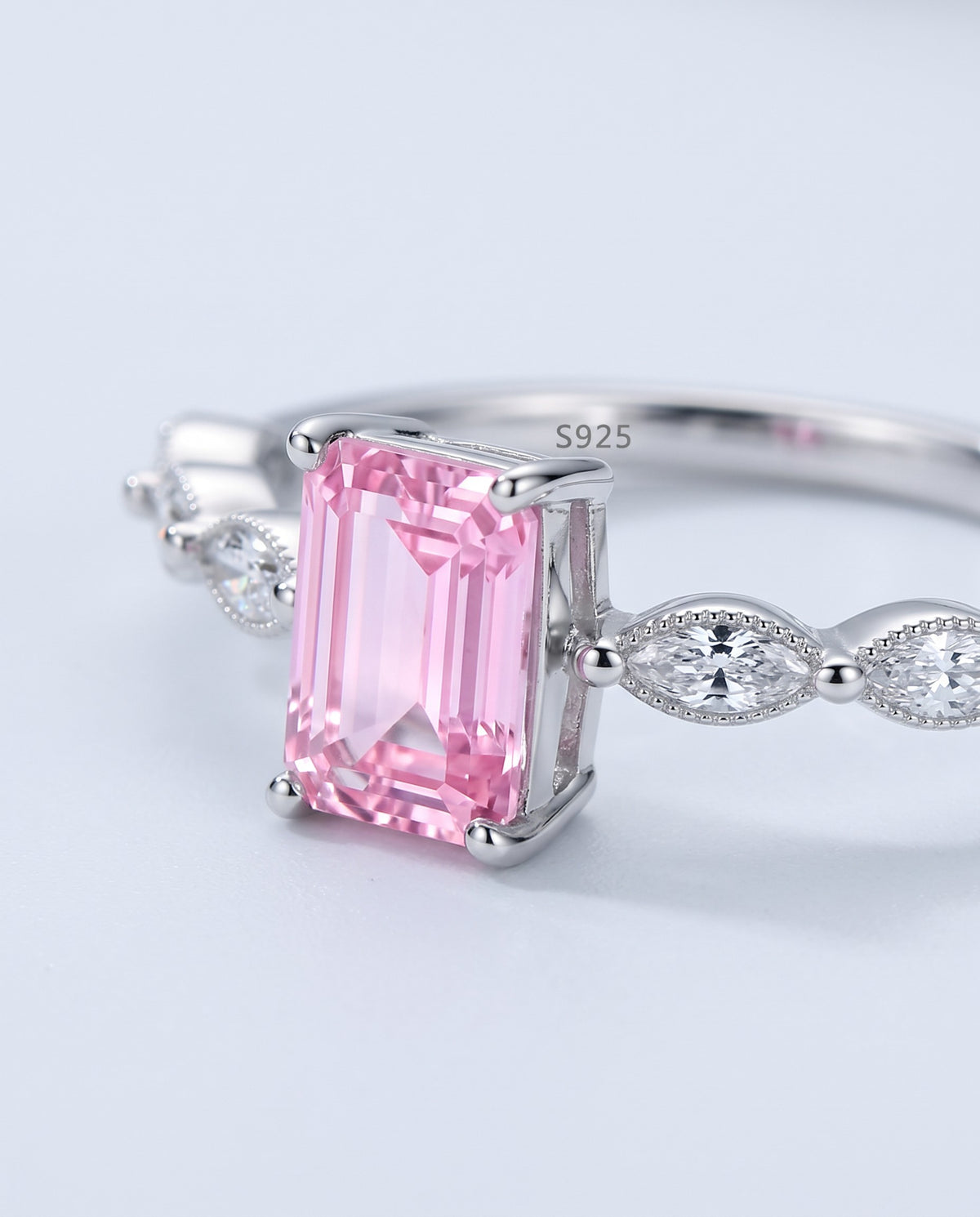 Blush Emerald-Cut Cocktail Ring - detail
