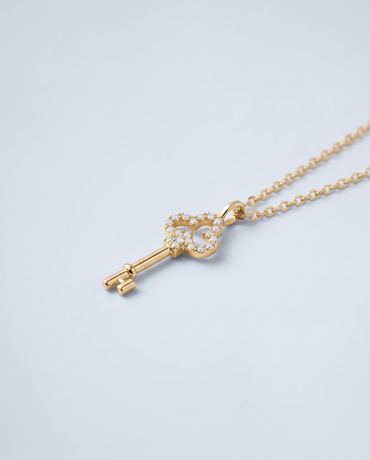 Clef Pavé Key Pendant Necklace - angle