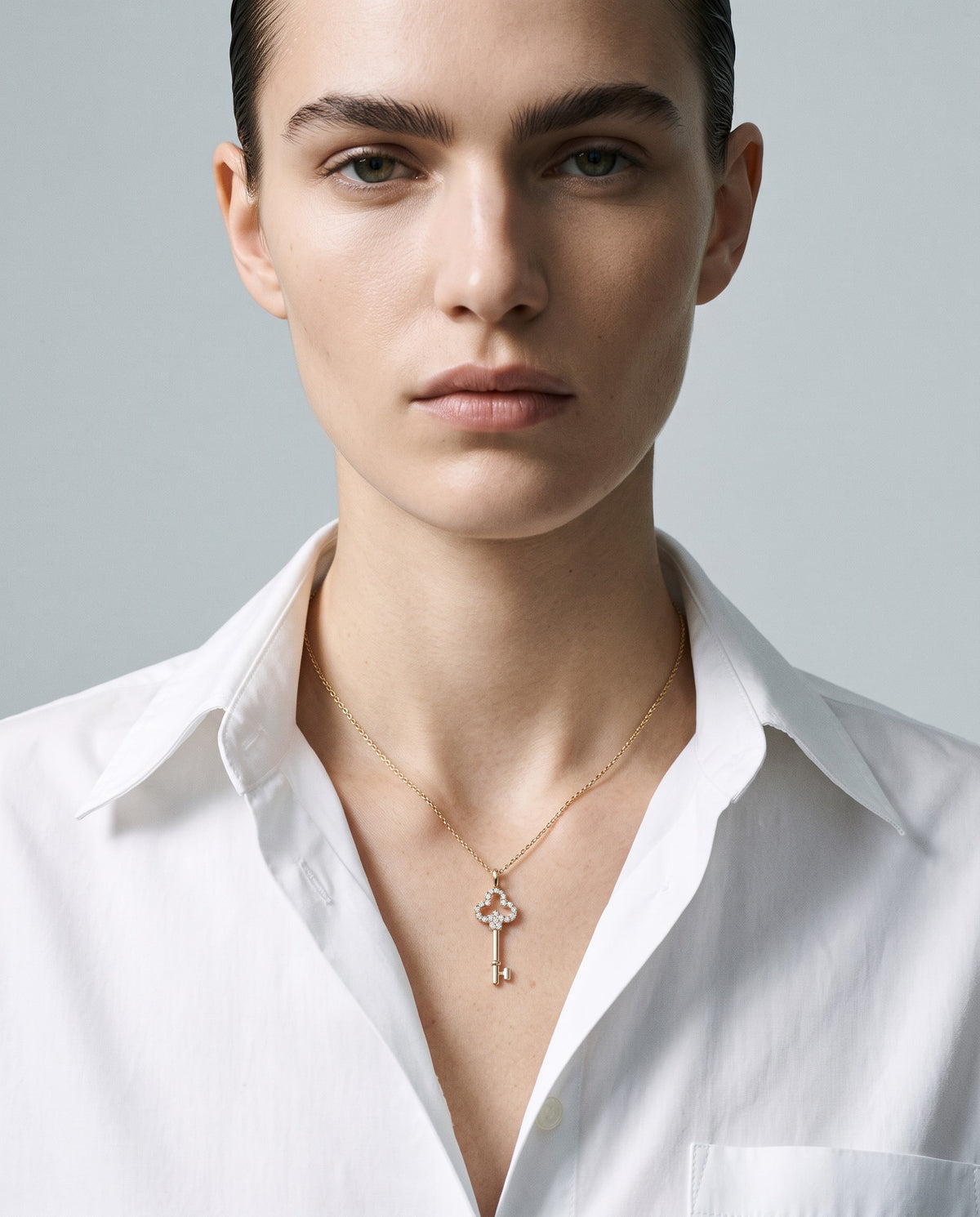 Clef Pavé Key Pendant Necklace - campaign