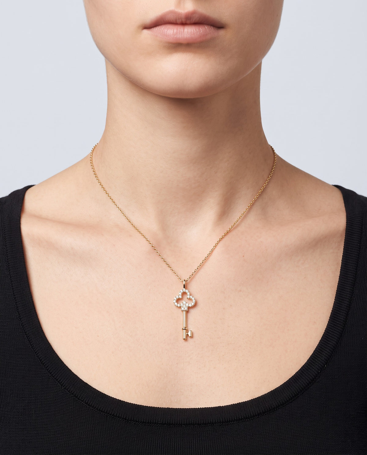 Clef Pavé Key Pendant Necklace - on model