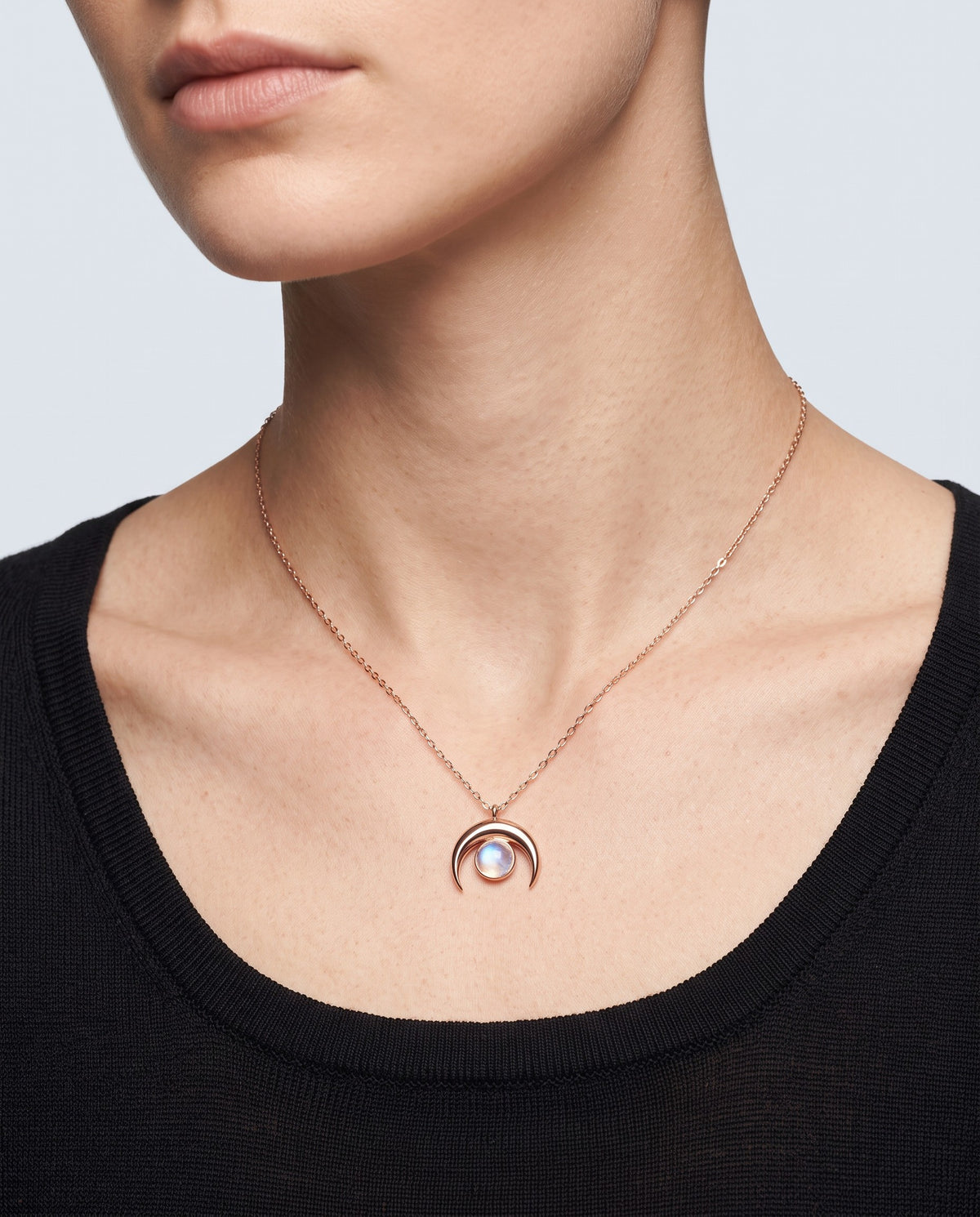 Crescent Crescent Moon Pendant Necklace - on model