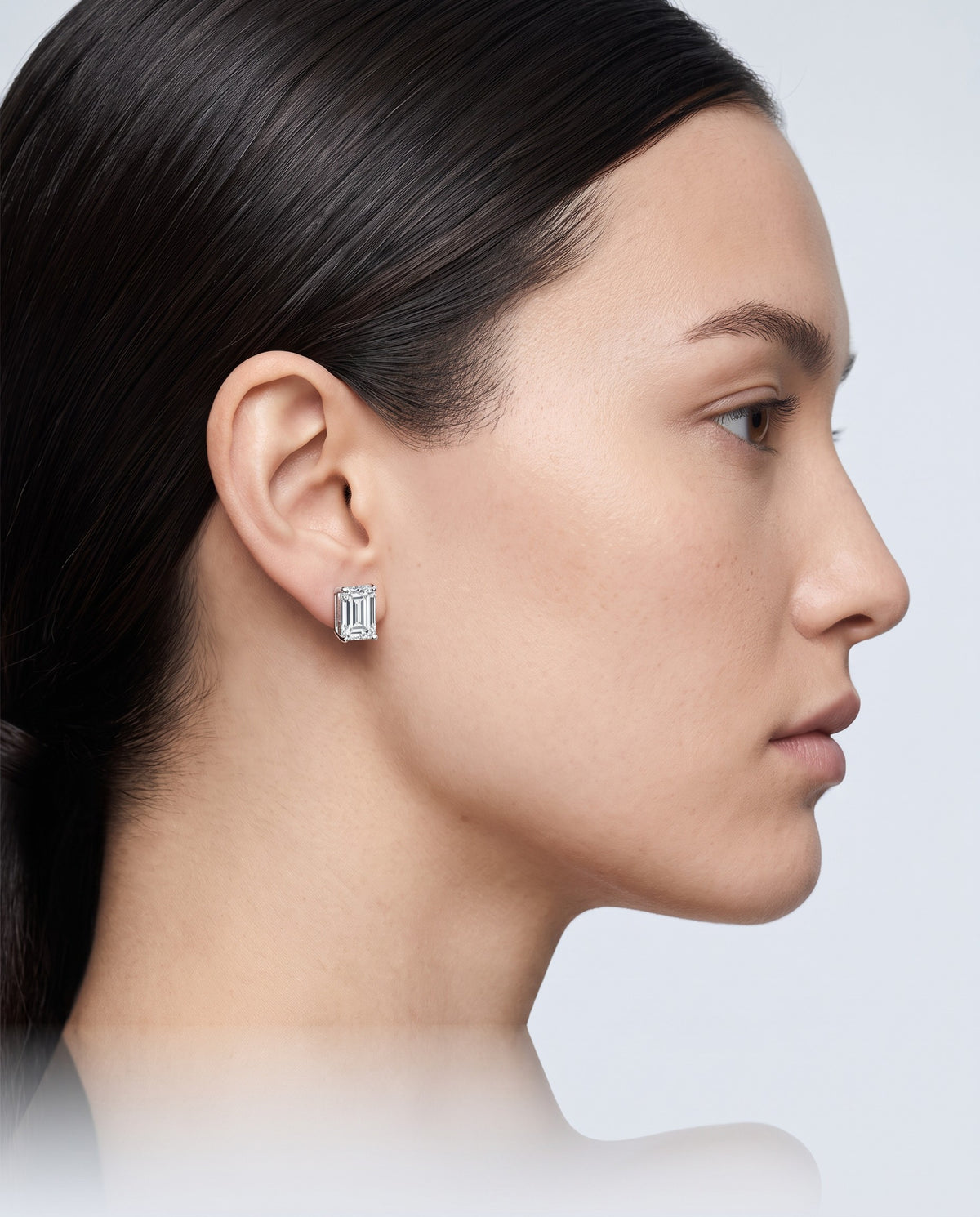 Facet Emerald-Cut Stud Earrings - on model