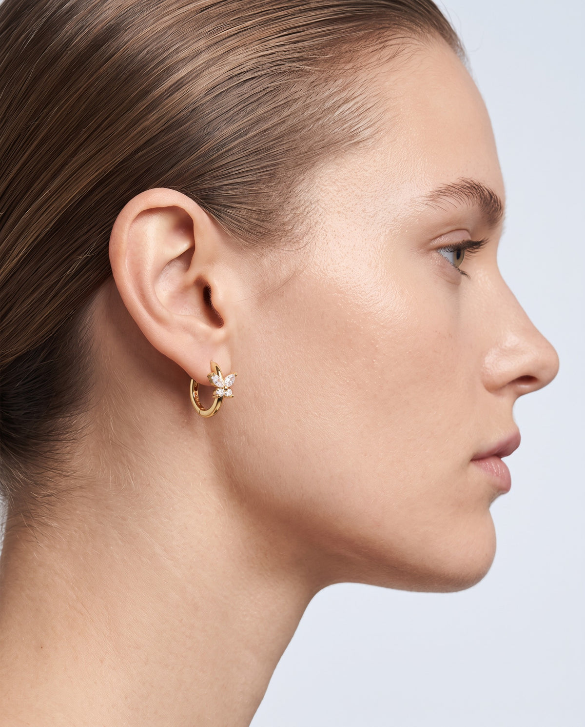 Flutter Butterfly Hoop Earrings - on model