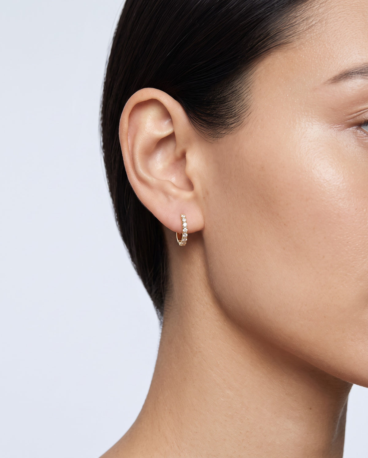 Glint Pavé Huggie Earrings - on model