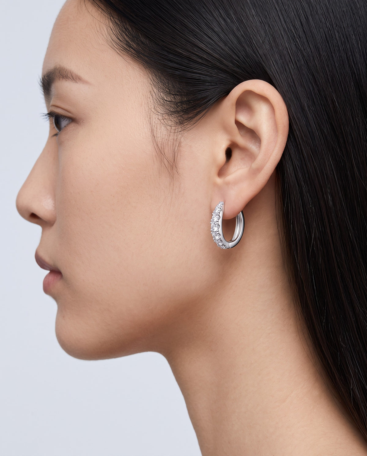 Halo Moissanite Huggie Earrings - on model