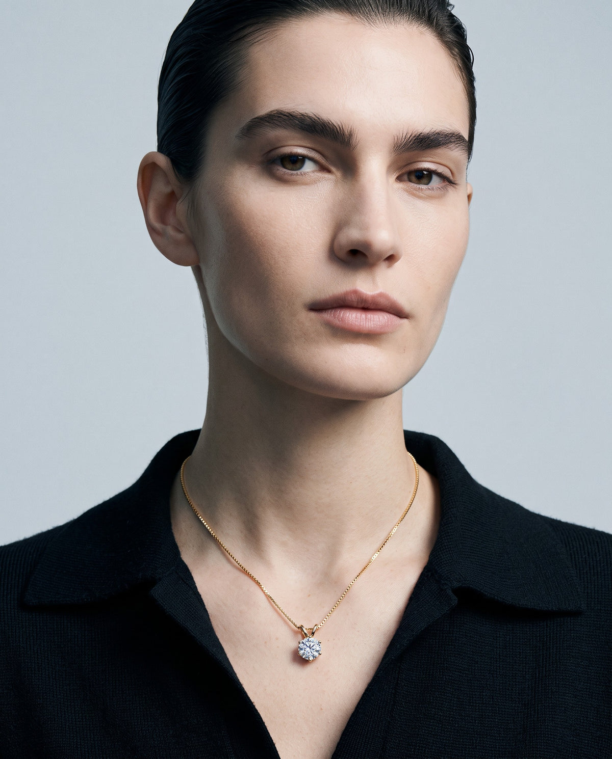 Lumen Moissanite Solitaire Necklace – editorial campaign image