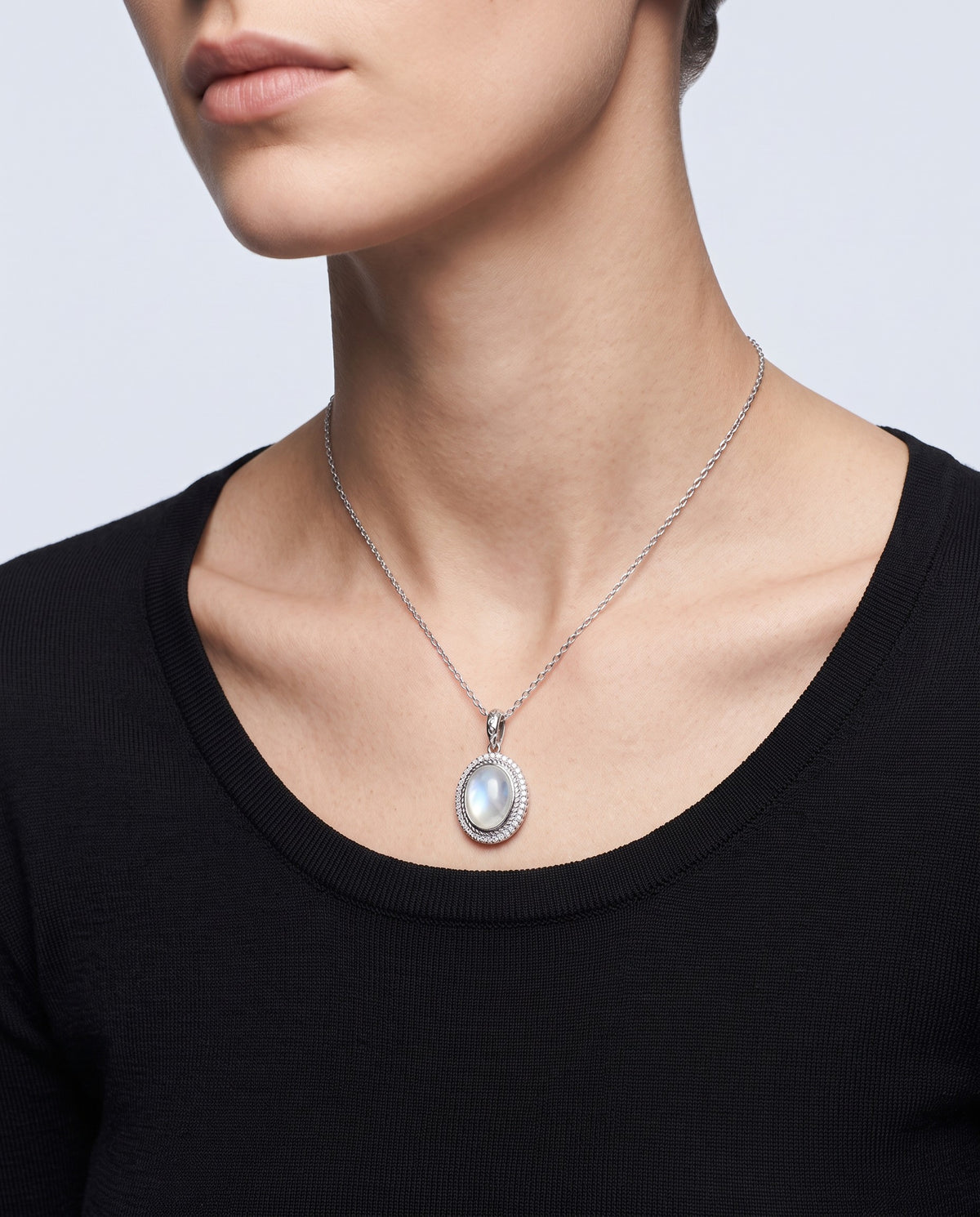 Luna Moonstone Pendant Necklace - on model