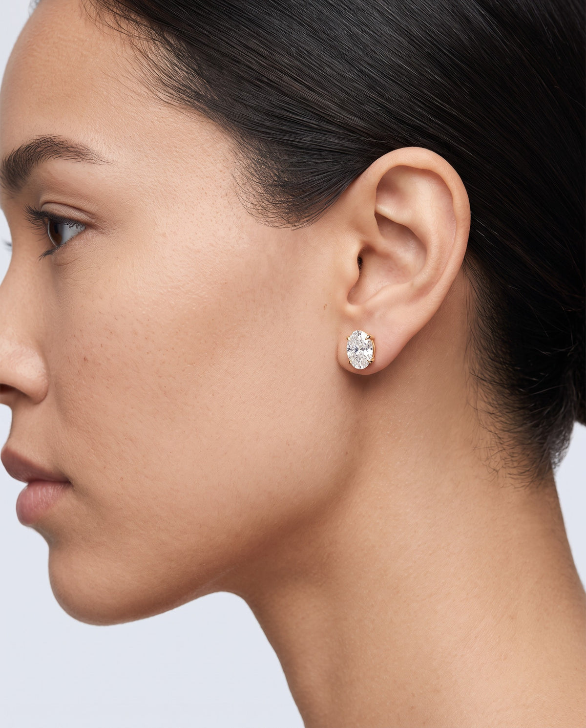 Ovale Oval Moissanite Stud Earrings - on model