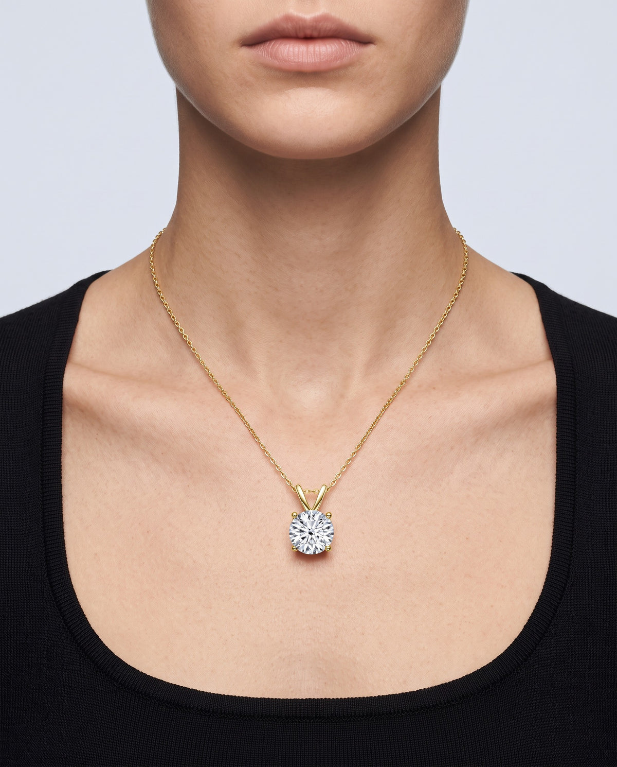 Prima Solitaire Moissanite Pendant Necklace - on model