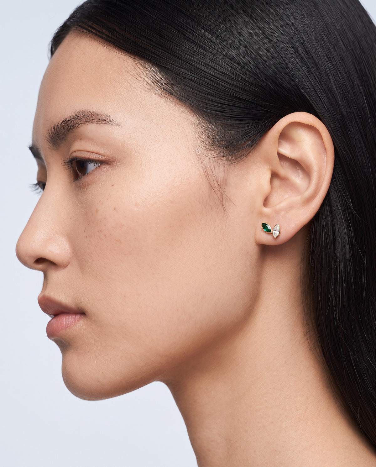 Prism Emerald-Cut Stud Earrings - on model