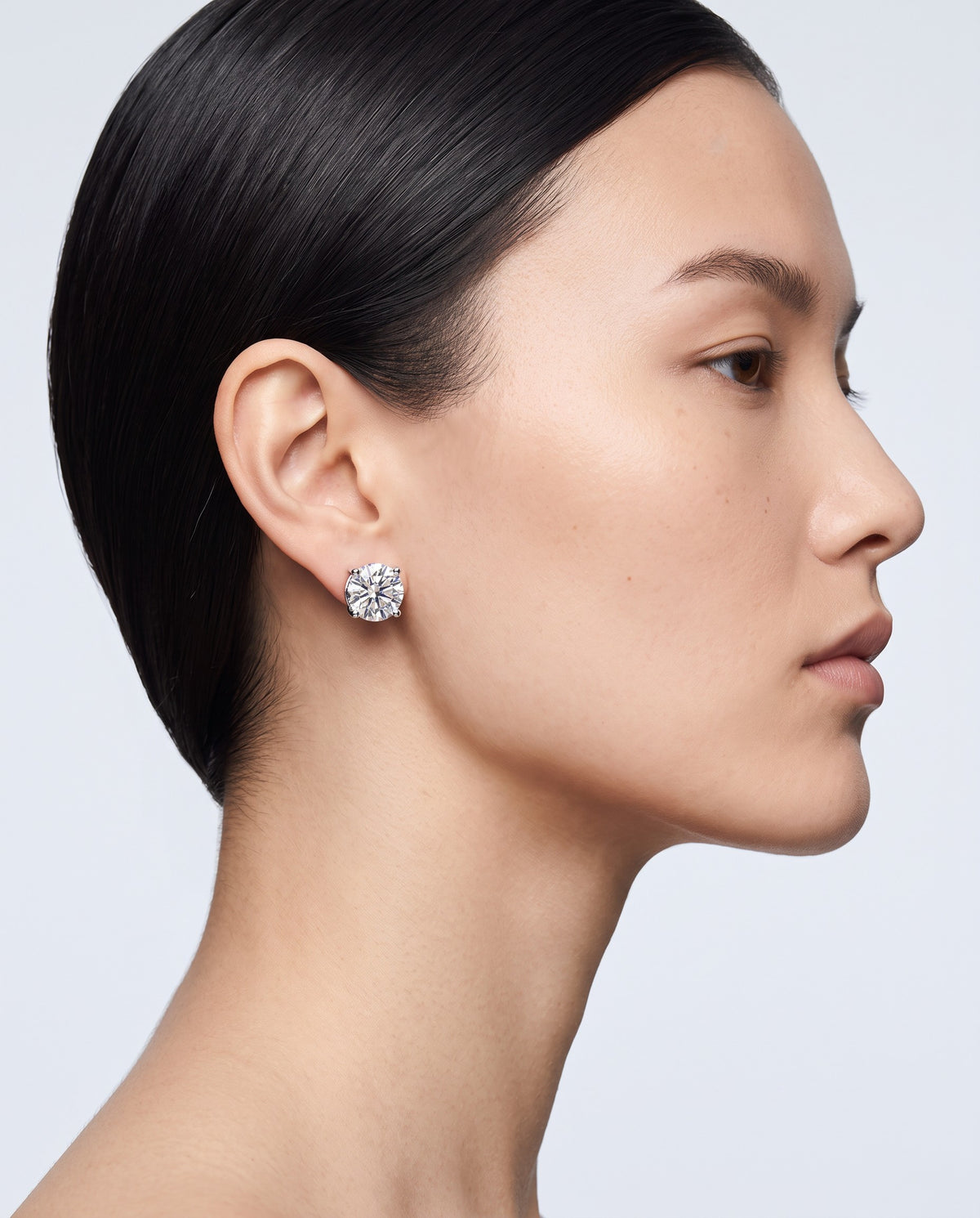 Radiant Moissanite Stud Earrings - on model