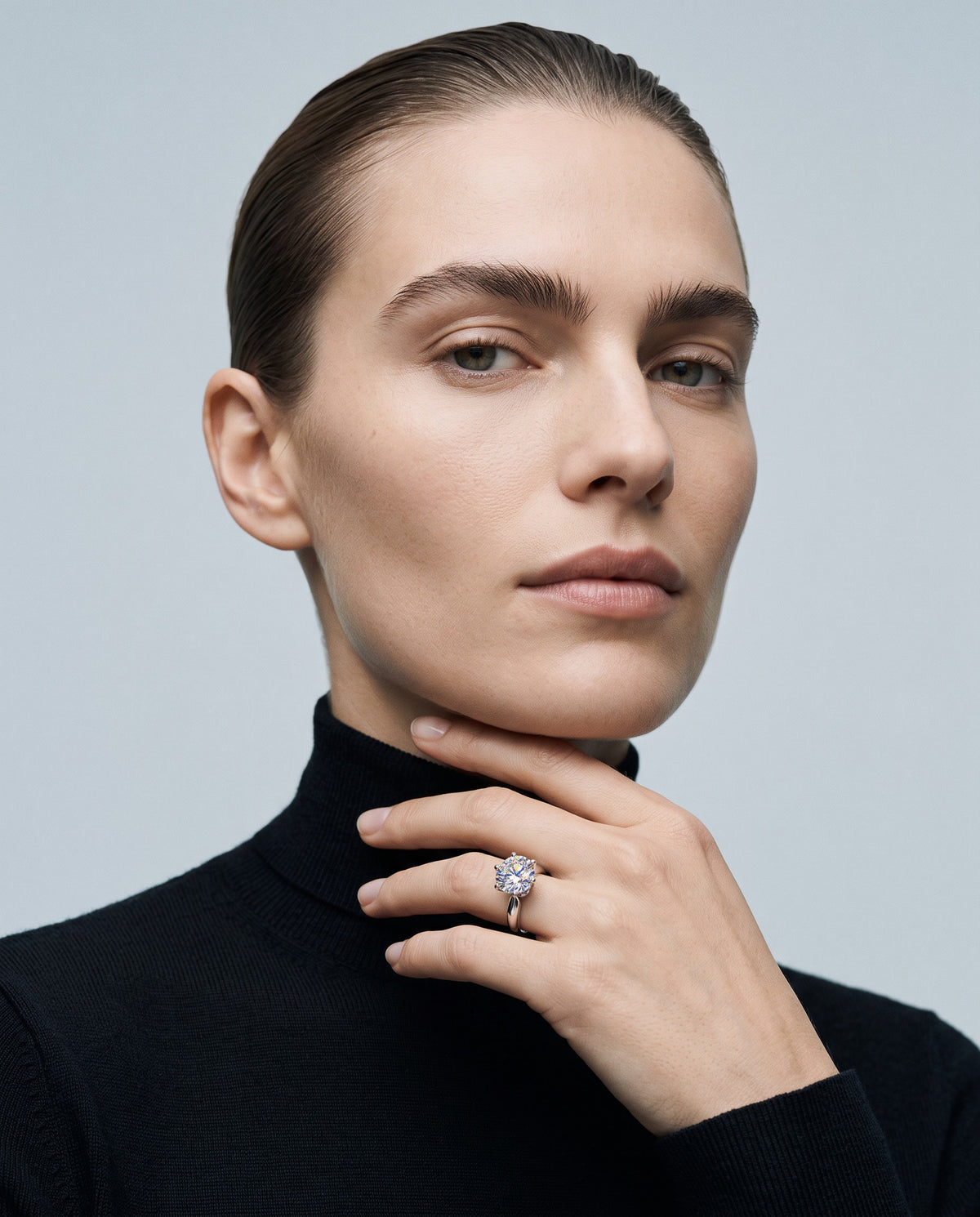 Regent Round Moissanite Solitaire Ring – editorial campaign image