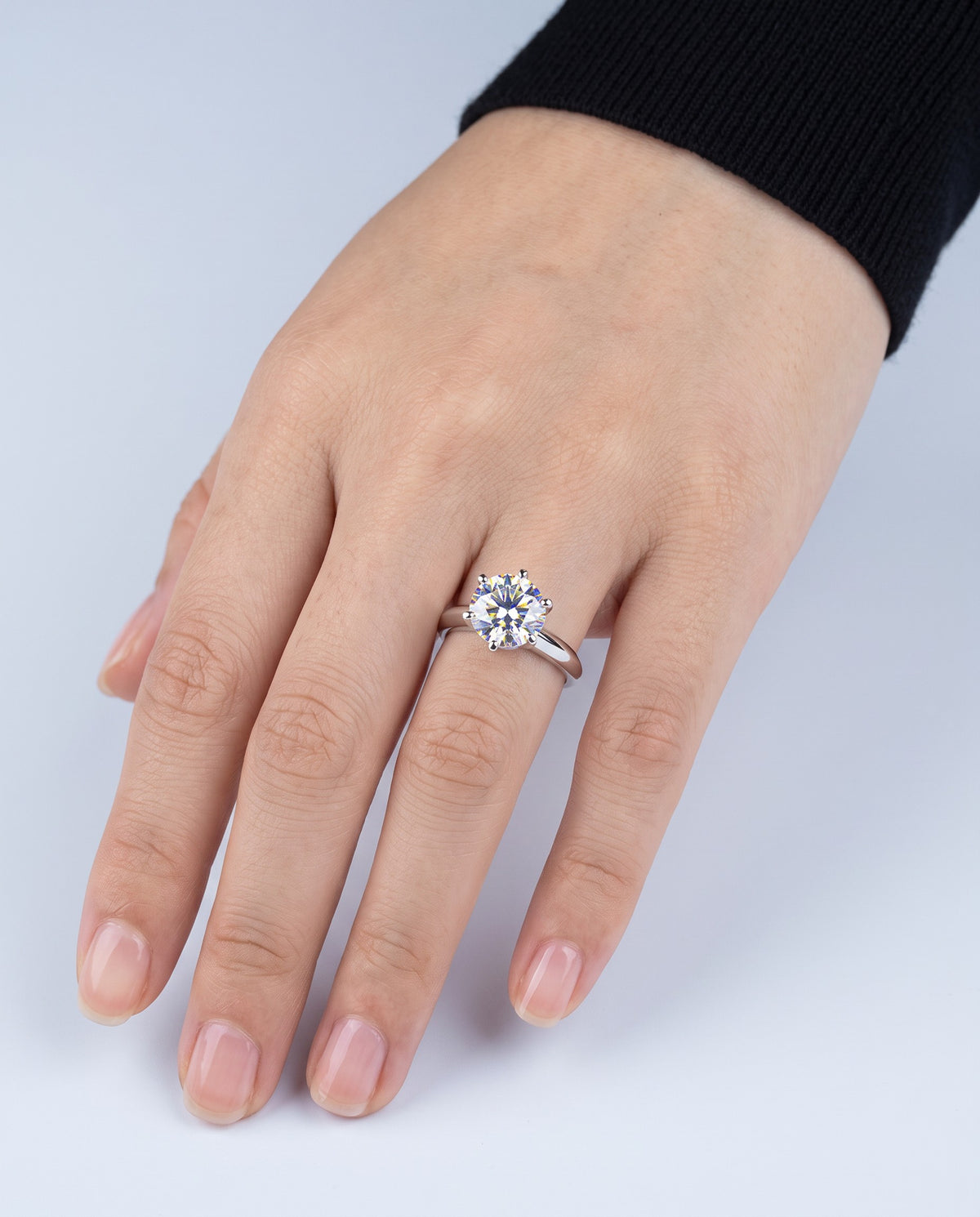 Regent Round Moissanite Solitaire Ring - on model