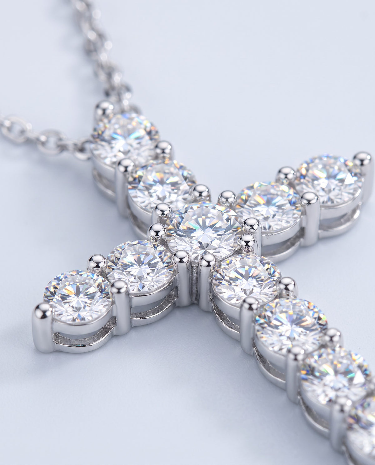 Sacred Moissanite Cross Pendant Necklace - detail