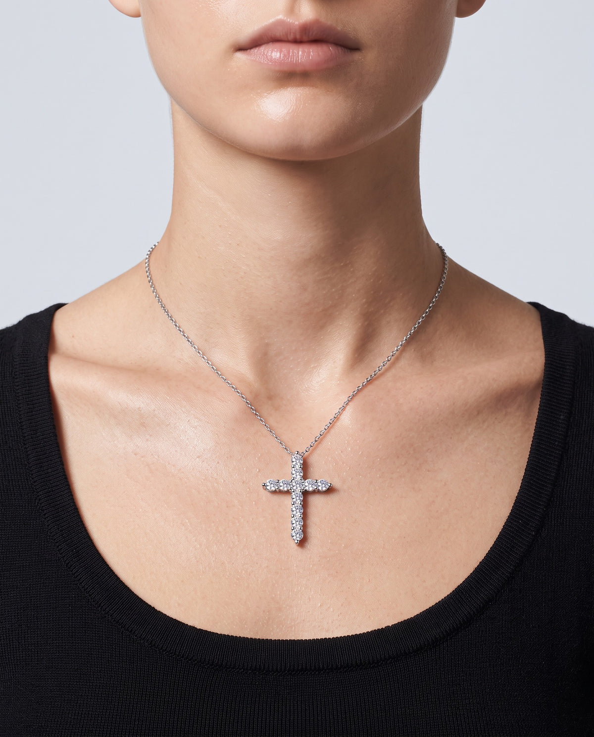 Sacred Moissanite Cross Pendant Necklace - on model