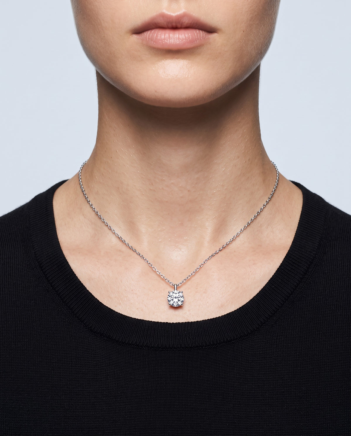 Solace Moissanite Solitaire Pendant Necklace - on model