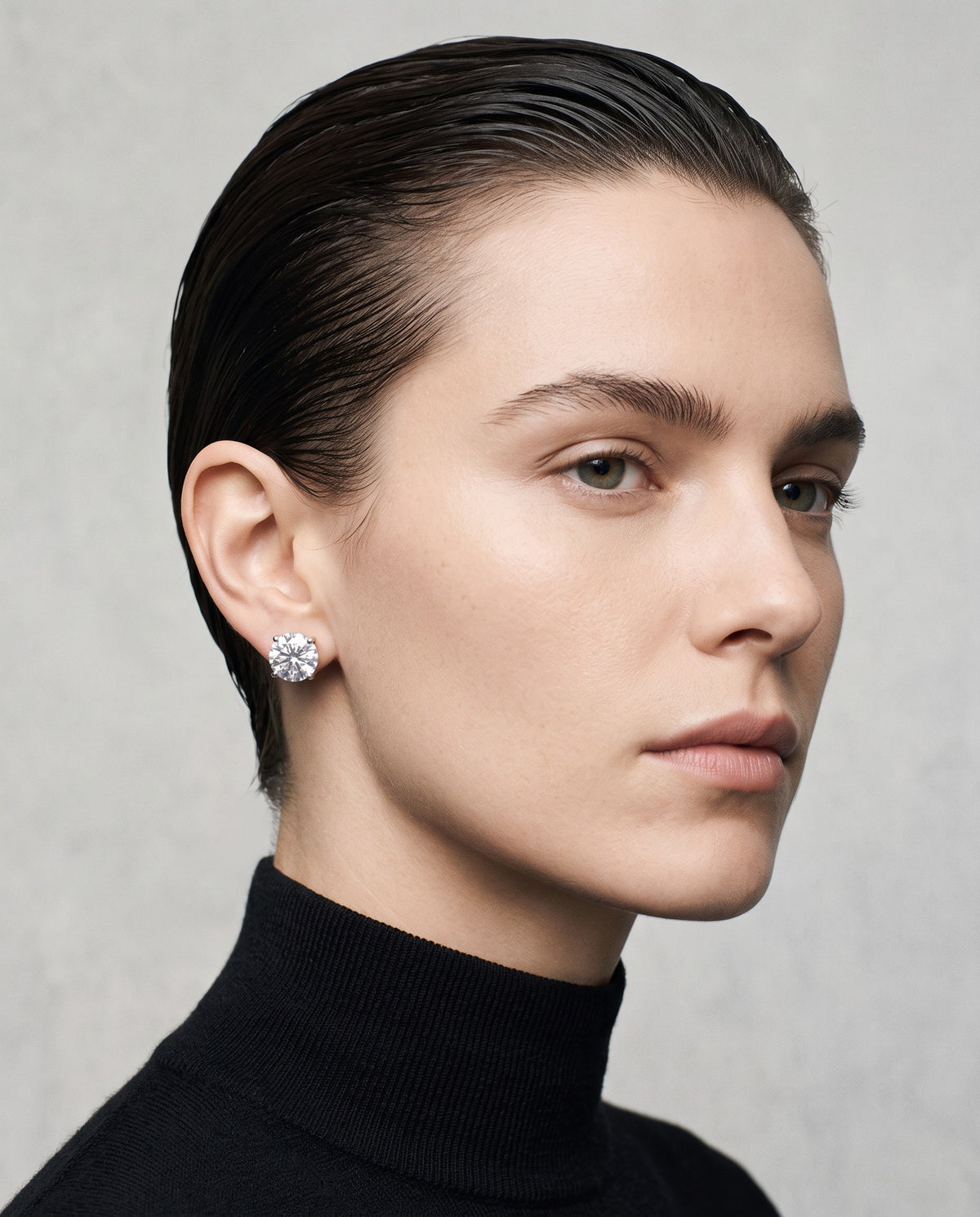 Spark Moissanite Claw Stud Earrings – editorial campaign image