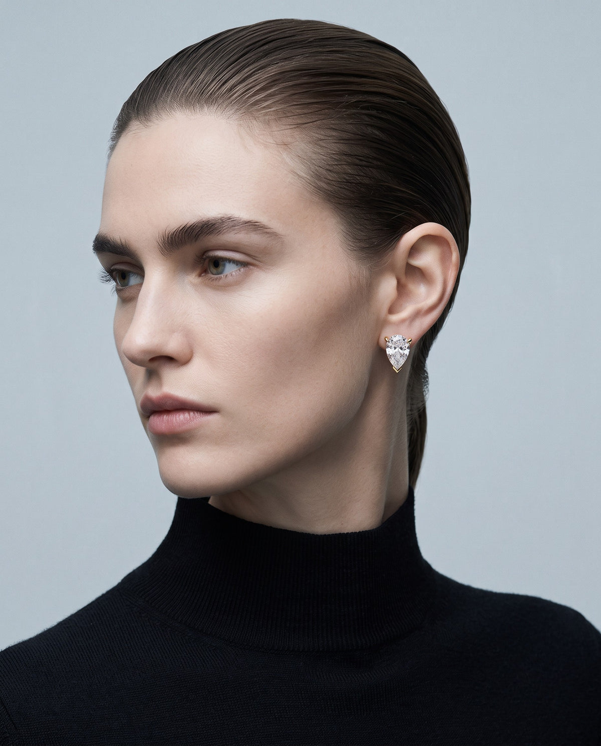 Teardrop Pear Stud Earrings – editorial campaign image