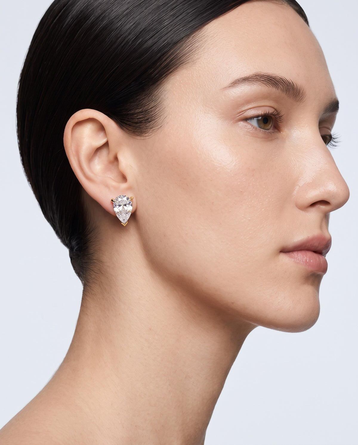 Teardrop Pear Stud Earrings - on model