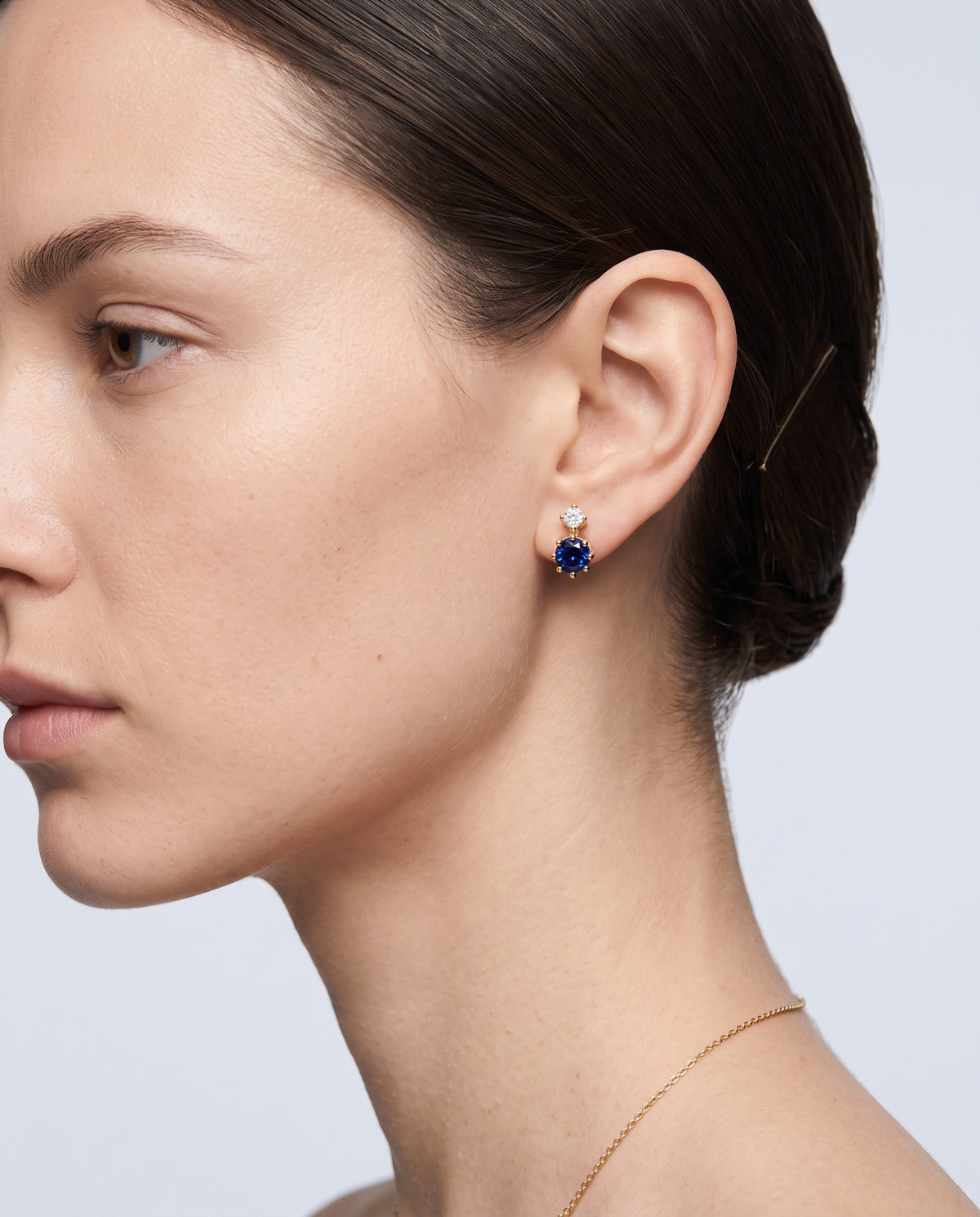 Tiara Blue Stone Stud Earrings - on model