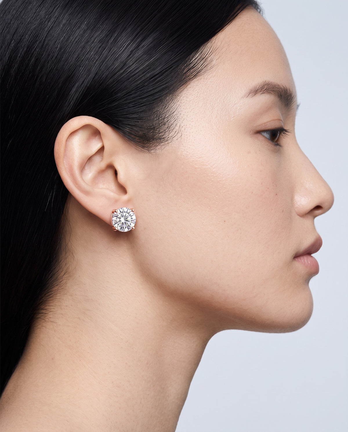Veil Moissanite Stud Earrings - on model