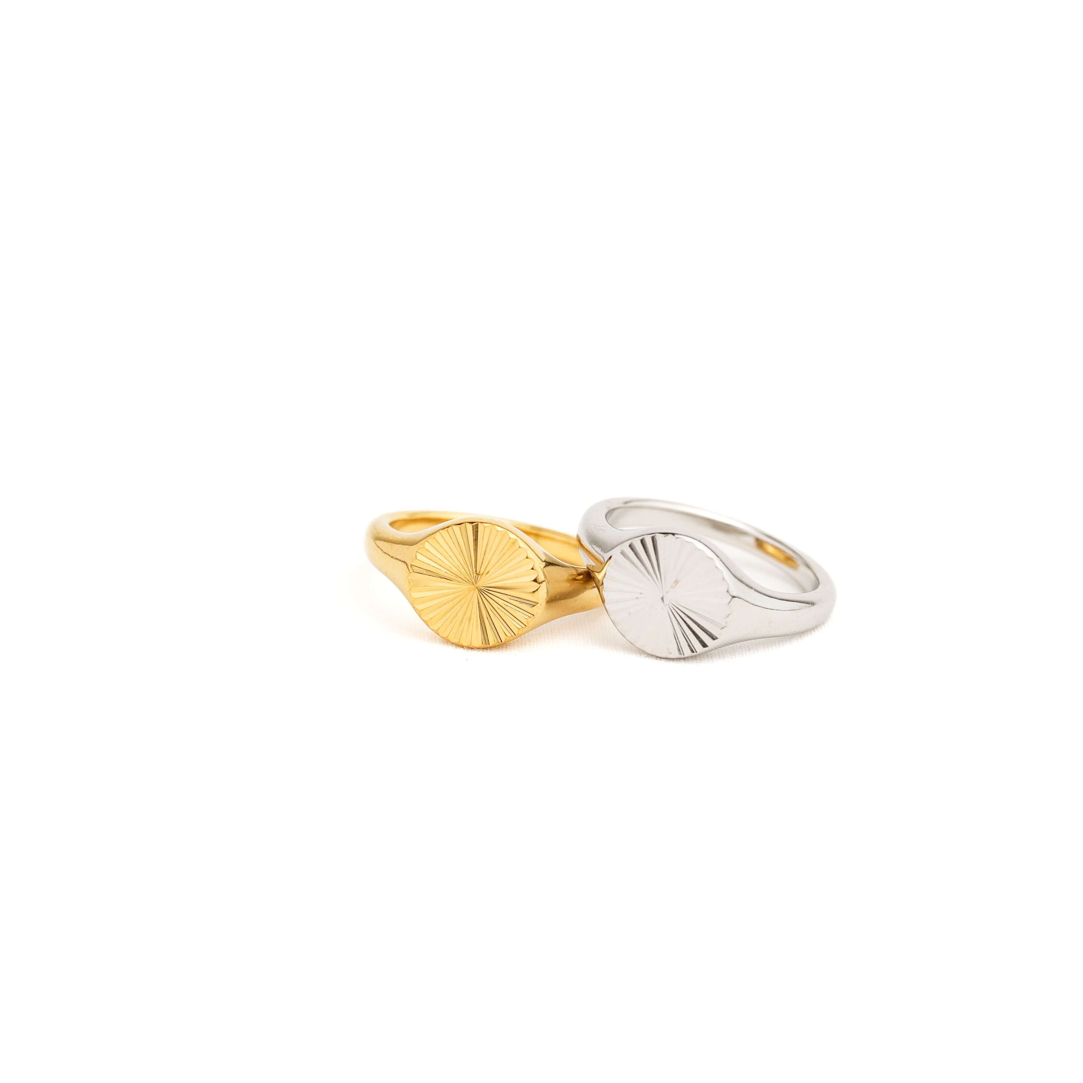 Sun signet ring silver and gold