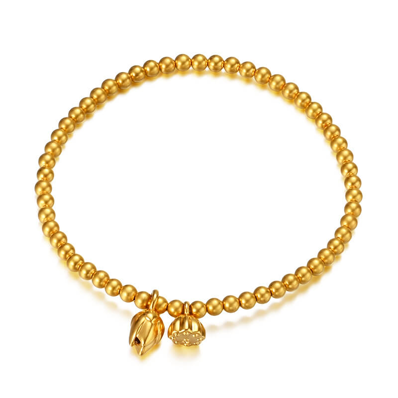 Lotus Charm Gold Beads Bracelet