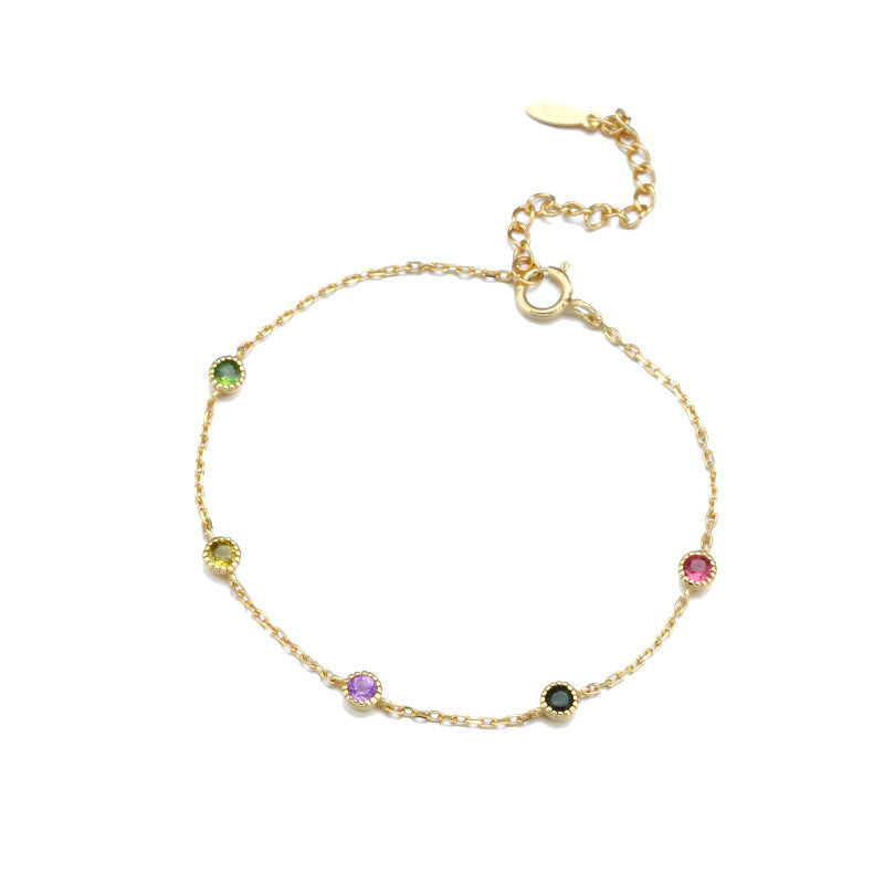 Treasure Slender Exquisite Bracelet | Women 925 Sterling Silver Inlaid Tourmaline Simple And Versatile Bracelet