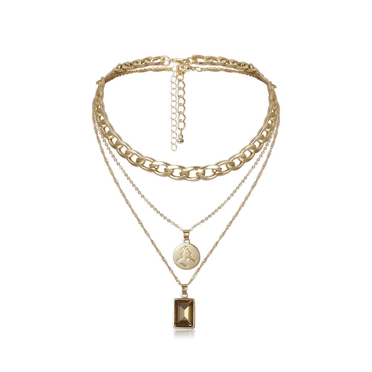 Multilayered Gold chain necklace with gemstone