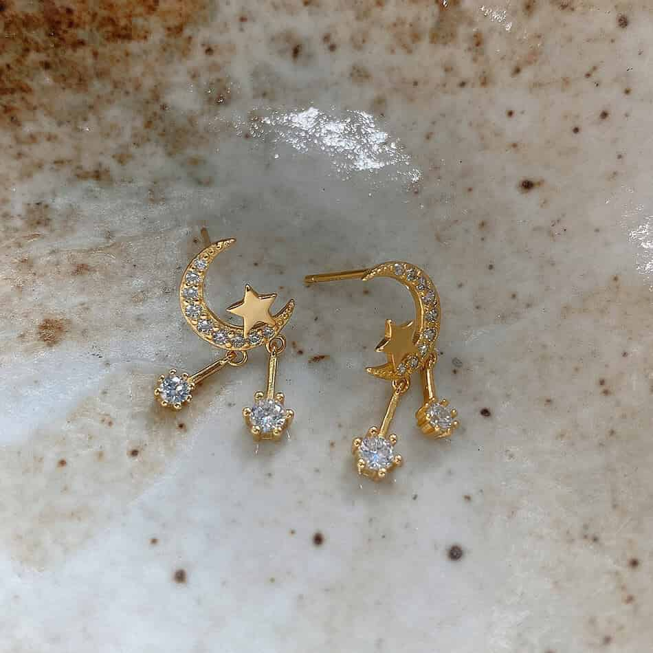 Zircon Star And Moon  Earrings