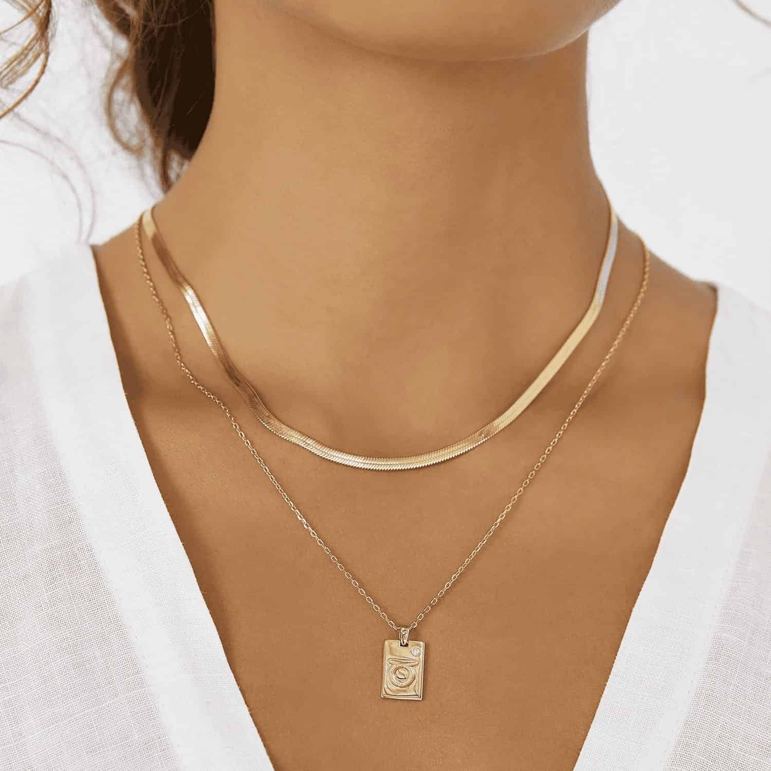 Zodiac Gold Tag Necklace 14k Gold plated 
